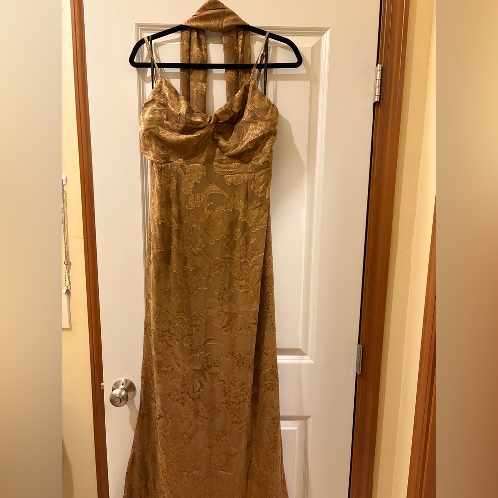 Lulus Rashona Light Brown Burnout Sash Scarf Maxi Dress - Size XL
